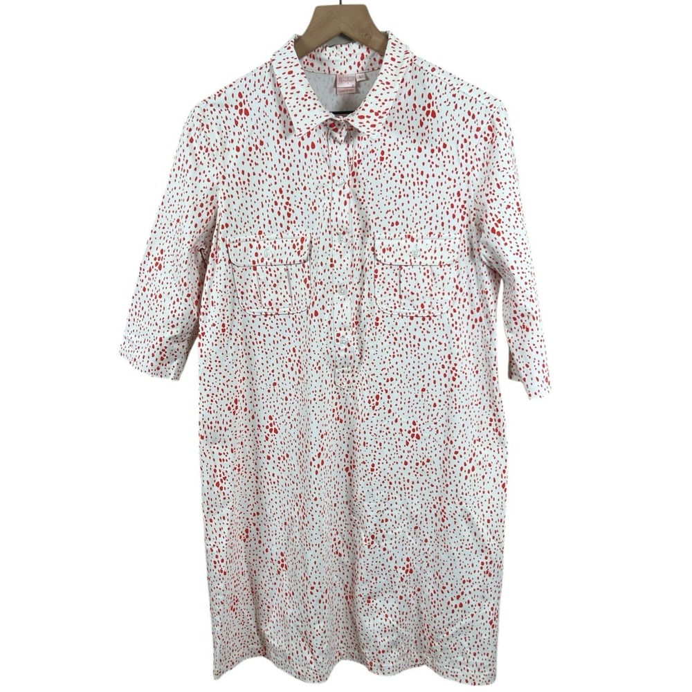 Persifor Womens Large Winpenny White Speckled Shirt Dress 3/4 Sleeves Stretch - Picture 1 of 4